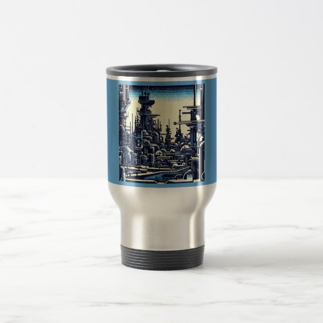 Taza De Viaje SF Futurista City Woodcut 4 (Centro)