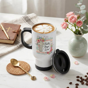 Taza De Viaje Shabby Chic floral Fe Esperanza Amor