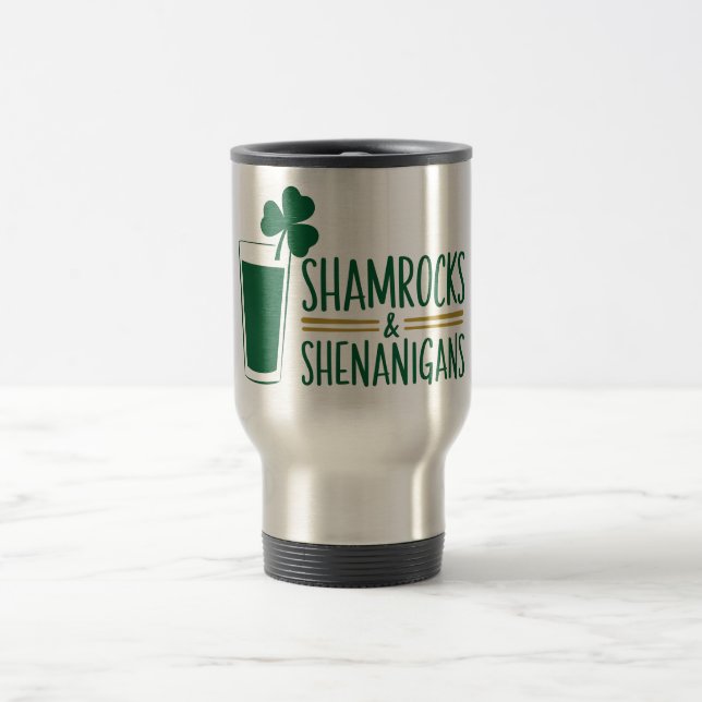 Taza De Viaje Shamrock & Shenanigans: Diseño del Día de San Patr (Centro)