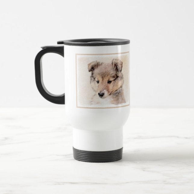 Taza De Viaje Shetland Sheepdog Puppy Pintura Original Perro Art (Izquierda)