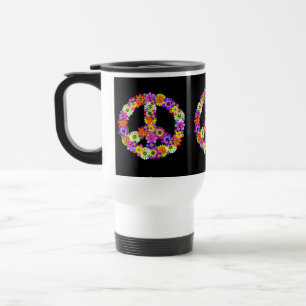 Taza De Viaje Signo de paz floral sobre negro