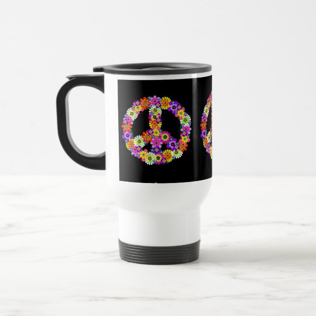 Taza De Viaje Signo de paz floral sobre negro (Izquierda)