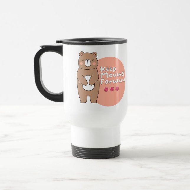 Taza De Viaje Sigue adelante Kawaii feliz oso rosa y marrón (Izquierda)
