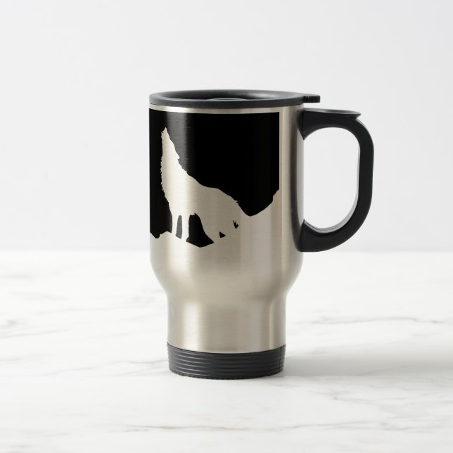 Taza De Viaje Silhouette de Lobo de Arte Pop Blanco y Negro (Derecha)