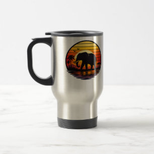 Taza De Viaje Silueta de elefante de puesta de sol retro