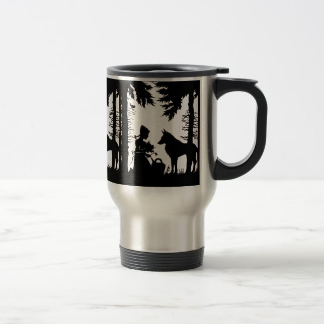 Taza De Viaje Silueta negra Red Riding Hood Wolf Woods (Derecha)
