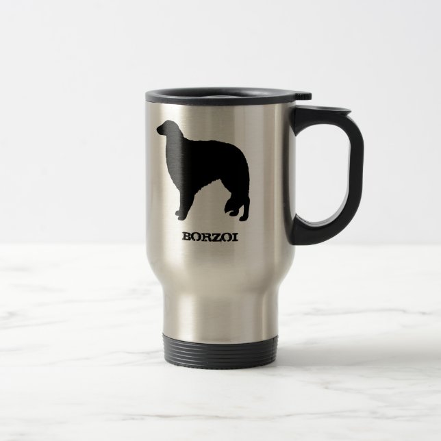 Taza De Viaje Siluetas de Borzoi con Texto Personalizable (Derecha)
