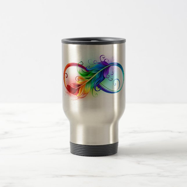 Taza De Viaje Símbolo infinito con pluma arco iris (Centro)
