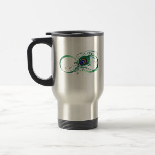 Taza De Viaje Símbolo infinito con pluma de pavo real
