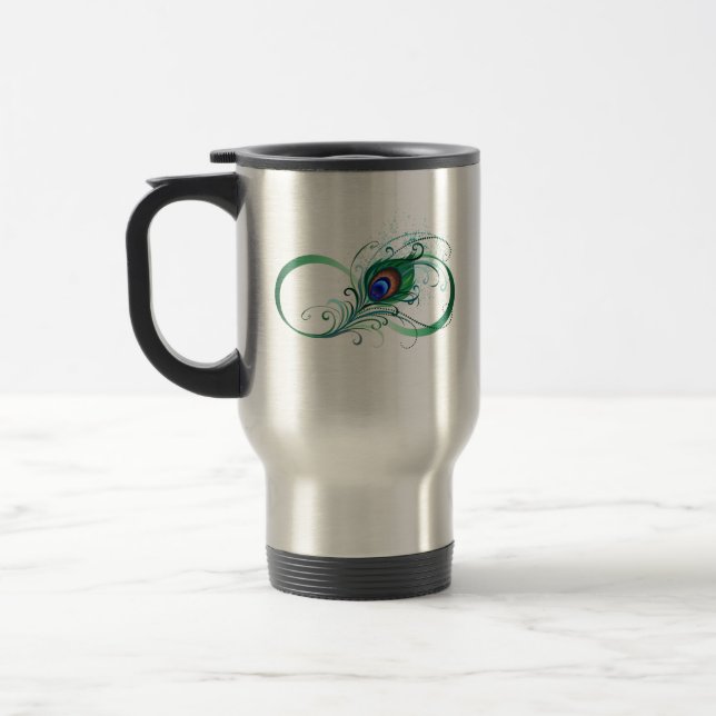 Taza De Viaje Símbolo infinito con pluma de pavo real (Izquierda)