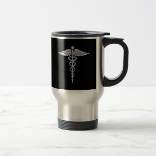 Taza De Viaje Símbolo médico del caduceo en negro