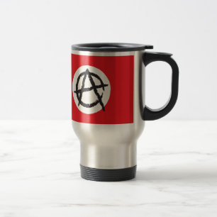 Taza De Viaje Símbolo rojo, blanco y negro del Rótulo de la