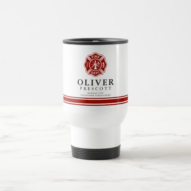 Taza De Viaje Símbolo voluntario de la cruz maltesa del bombero (Centro)