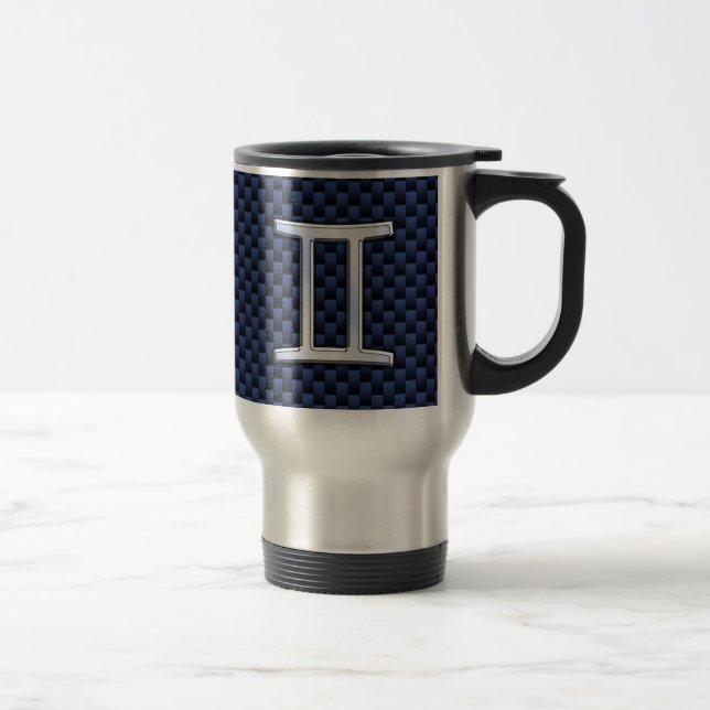 Taza De Viaje Símbolo zodiaco gemini estilo de fibra de carbono  (Derecha)