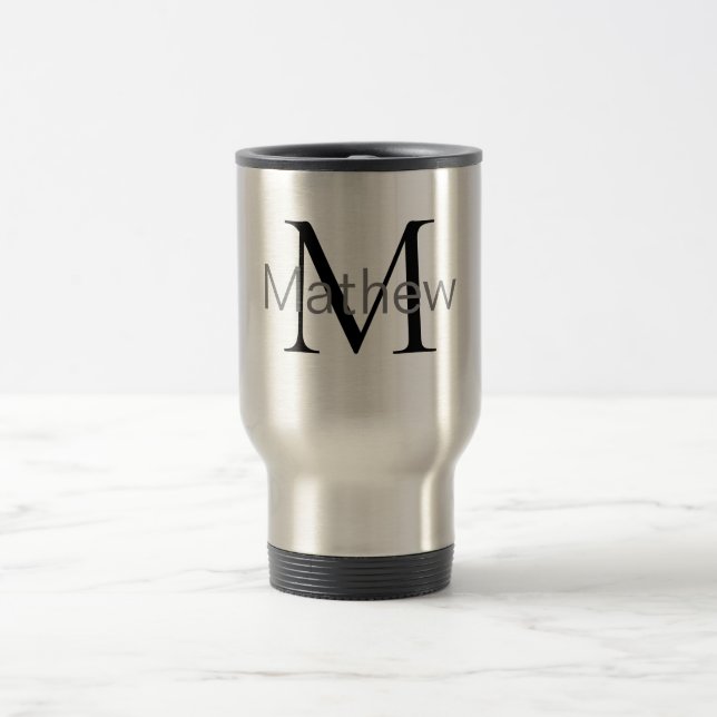 Taza De Viaje simple letra inicial monograma agregue su letra de (Centro)