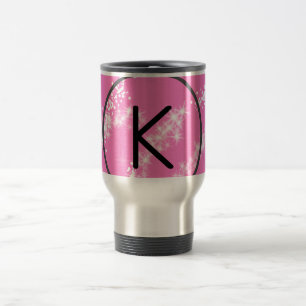Taza De Viaje simple minimal white monogram pink glitter waterco
