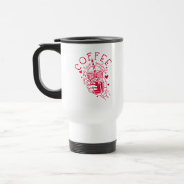 Taza De Viaje Skeleton Hand Coffee Red Hearts Gothic