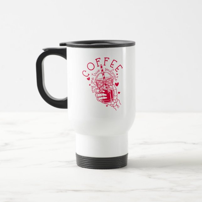 Taza De Viaje Skeleton Hand Coffee Red Hearts Gothic (Izquierda)