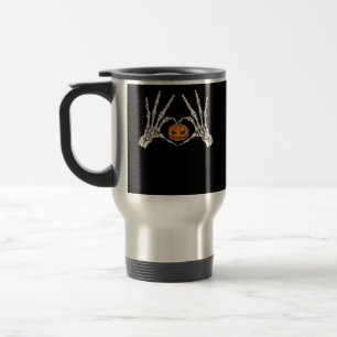 Taza De Viaje Skeleton Hand Heart And Pumpkin Funny Skull Hallow