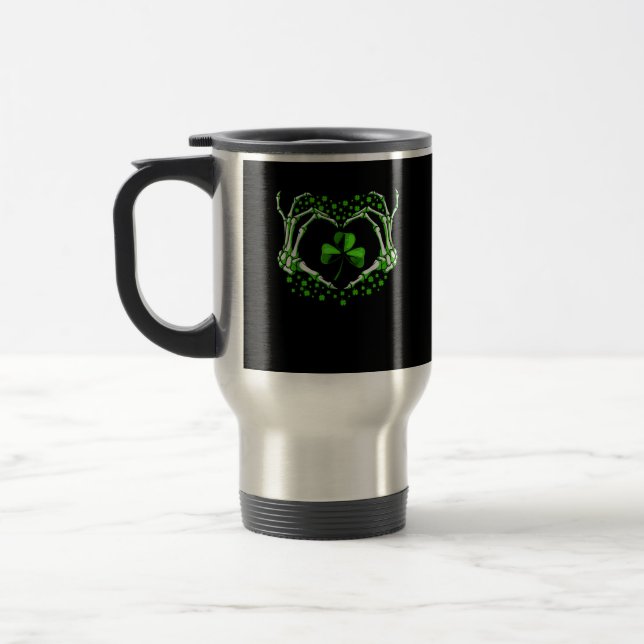 Taza De Viaje Skeleton Hand Heart Shamrock St Patricks Day Paddy (Izquierda)