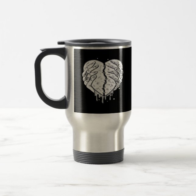 Taza De Viaje Skeleton Manos Corazón- Gótico Corazón Clásico (Izquierda)