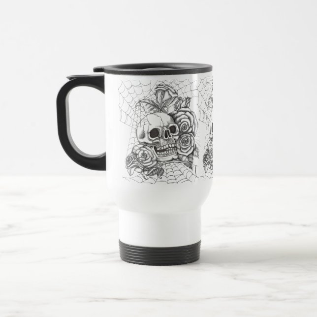 Taza De Viaje Skull N Rosas Travel Mug (Izquierda)