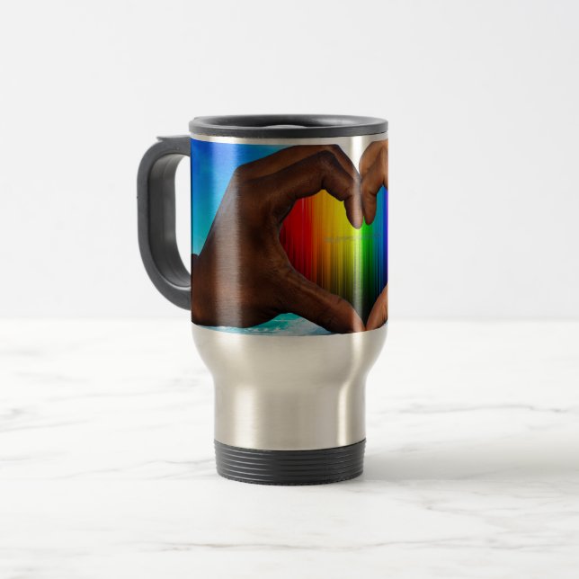 Taza De Viaje SlipperyJoe gradiente de corazón de arcoíris vívid (Anverso izquierdo)