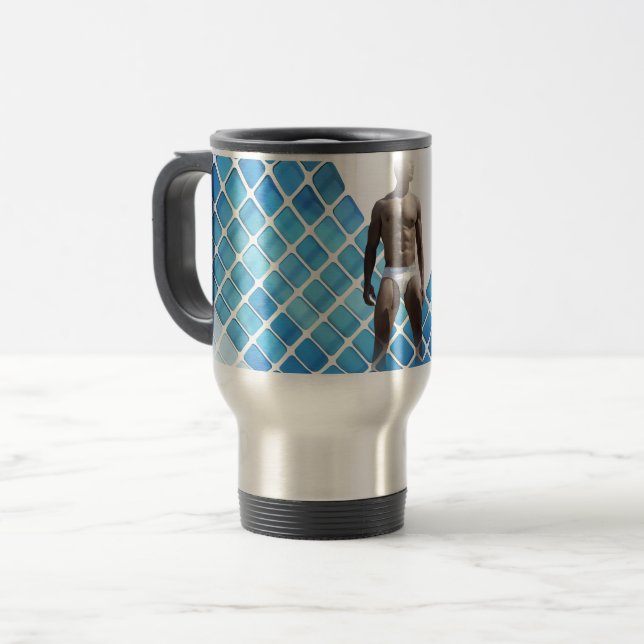 Taza De Viaje SlipperyJoe hombre muscular seis empates abs macho (Anverso izquierdo)