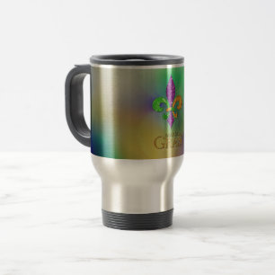Taza De Viaje SlipperyJoe's festivo tema de Mardi Gras púrpura v