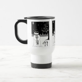 Taza De Viaje snowman blanco y negro vestido para navidades