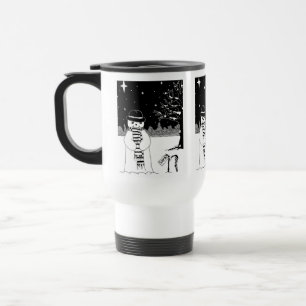 Taza De Viaje snowman blanco y negro vestido para navidades
