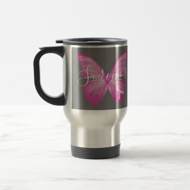 Taza De Viaje Sobreviviente de cáncer de mama con mariposa rosa (Izquierda)
