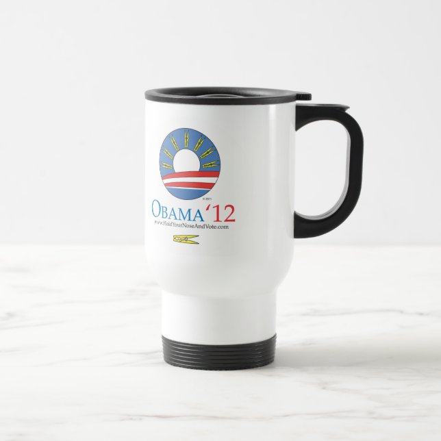 Taza De Viaje Sosténgase la nariz y vote a Obama 2012 (Derecha)