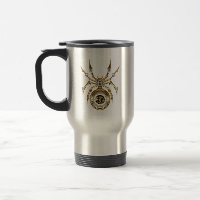 Taza De Viaje Spider Steampunk sobre fondo morado (Izquierda)