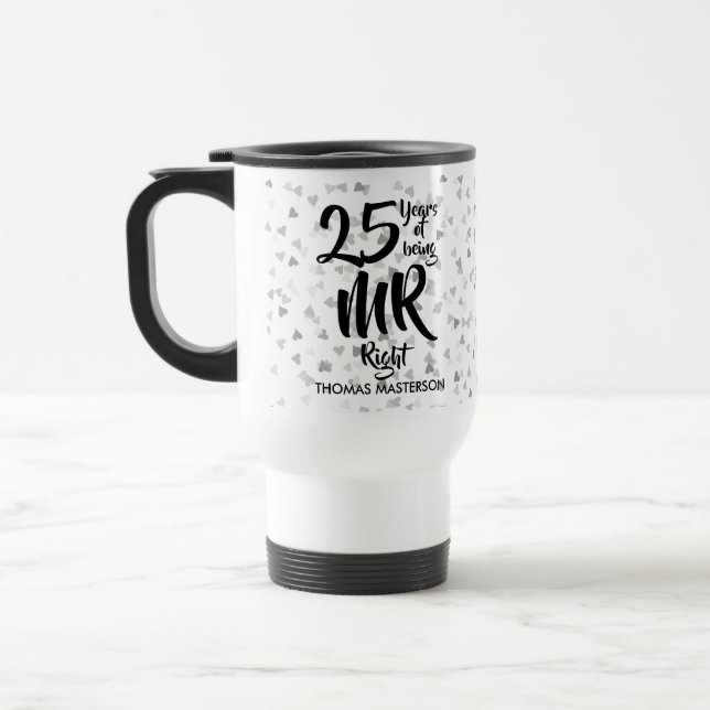 Taza De Viaje Sr. Right 25th Aniversario Silver Hearts Confetti (Izquierda)
