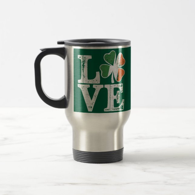 Taza De Viaje St Patrics Day Love Lucky Irish Shamrock Green (Izquierda)