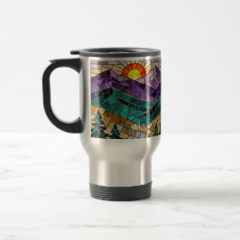 Taza De Viaje Stained Glass Mountain Sunrise Mug