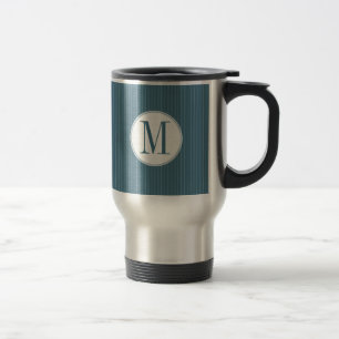 Taza De Viaje Steel Blue Pinstripe Single Monogram Mug