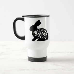 Taza De Viaje Stencil Mug de conejo floral - Café conejito lindo