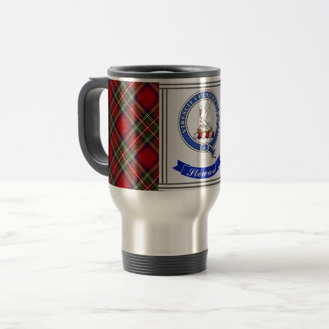 Taza De Viaje Stewart Clan Badge & Tartan Personalizado (Anverso izquierdo)