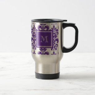 Taza De Viaje Su monograma, modelo púrpura oscuro 2 del damasco