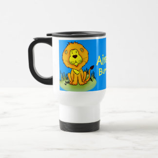 Taza De Viaje "Su nombre" embroma viaje azul del león/la taza