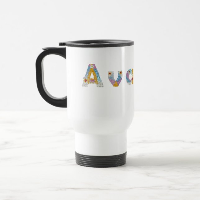 Taza De Viaje Su nombre en letras florales artísticas / Ava (Izquierda)