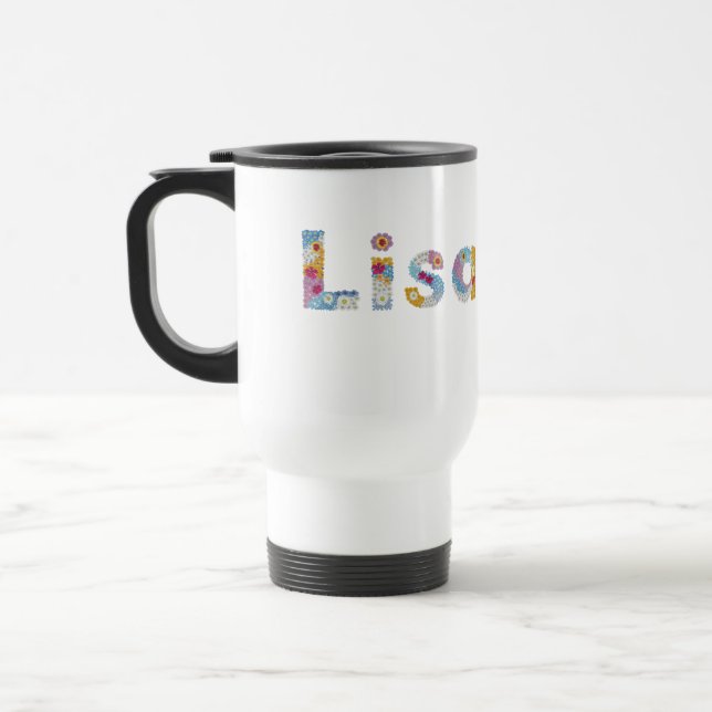 Taza De Viaje Su nombre en letras florales artísticas / Lisa (Izquierda)