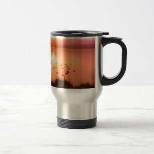 Taza De Viaje Sunset de lago rosa y melocotón