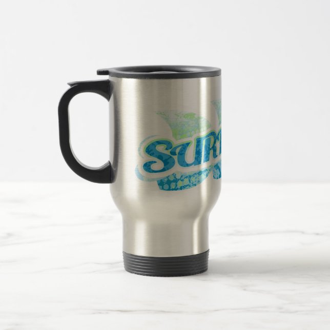 Taza De Viaje "Surf's Up" surfistas azules y verdes barrenderos  (Izquierda)