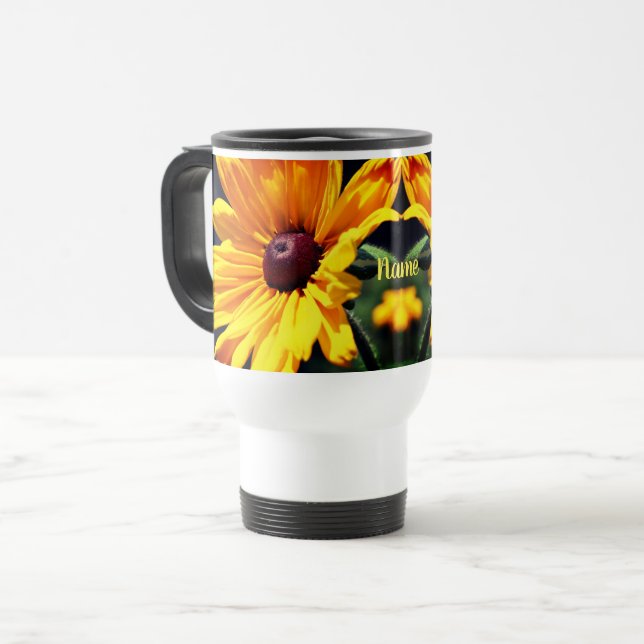 Taza De Viaje Susan Flower personalizada con ojos negros (Anverso izquierdo)