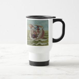 Taza De Viaje Tarjeta antigua de Pascua Niños Huevo Navegando