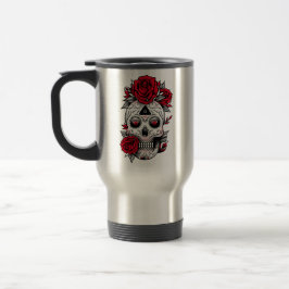 Taza De Viaje Tatuaje de cráneo con rosa roja diamante