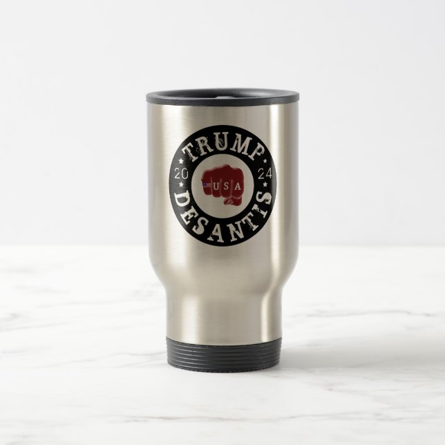 Taza De Viaje Tatuaje de puño estadounidense Trump DeSantis 2024 (Centro)
